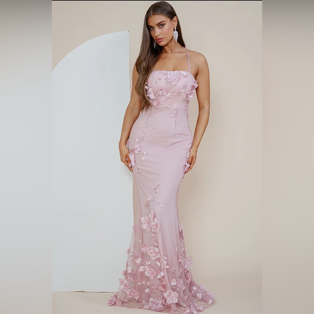 Pink Embellished Strapless Gown for Weddings